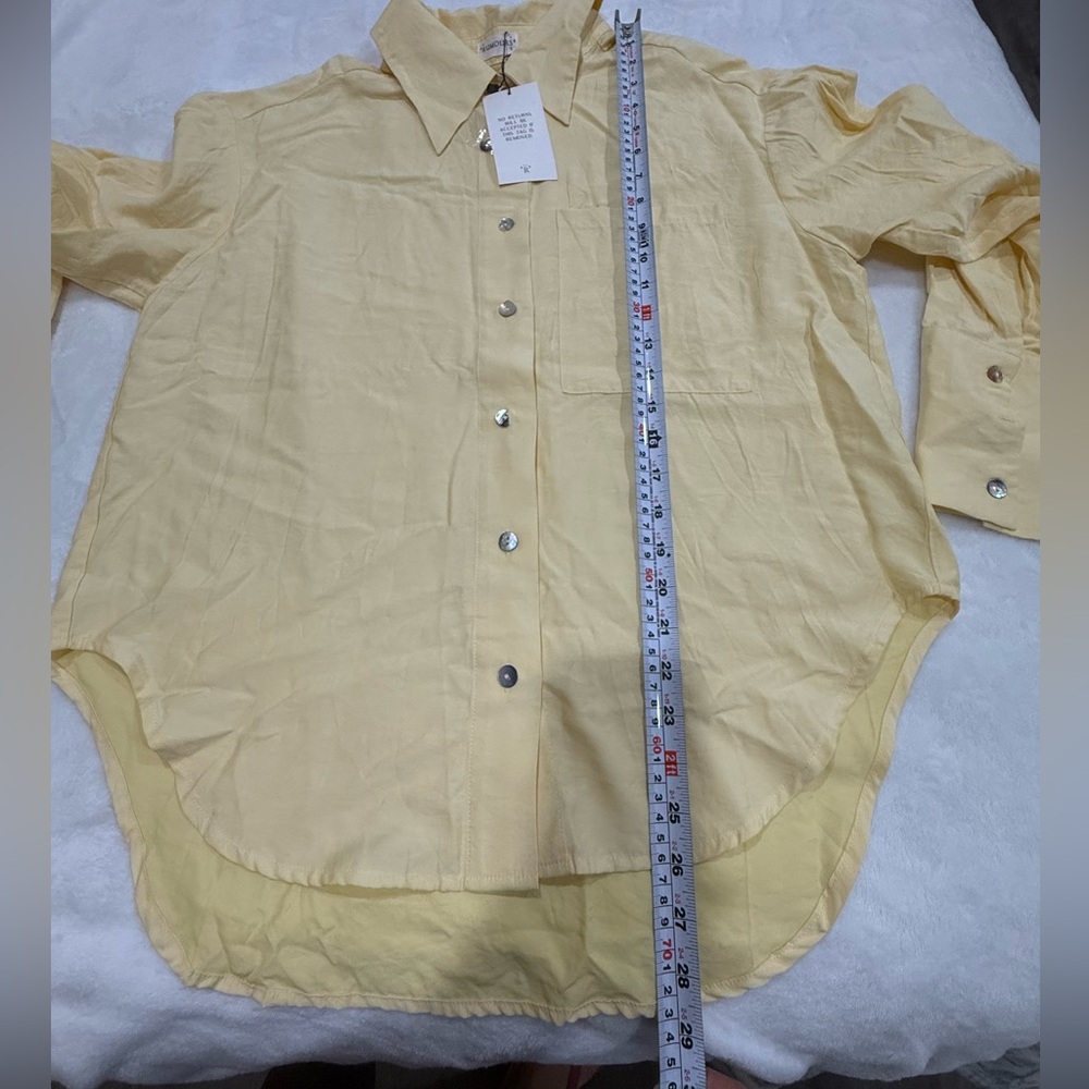 Rumours Yellow Button-Up Blouse S | Bamboo Blend Oversized Shirt Chic Minimalis - Picture 13 of 13